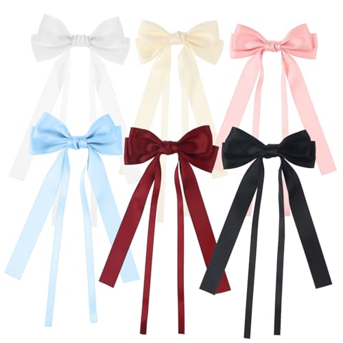 POPETPOP 6 Stück Teiliges Haarschleifen Haarspangen aus Weichem Strapazierfähigem Material Schleifen Haarklammern in Rosa Beige Blau und Burgund Leicht und Komfortabel für Damen und von POPETPOP