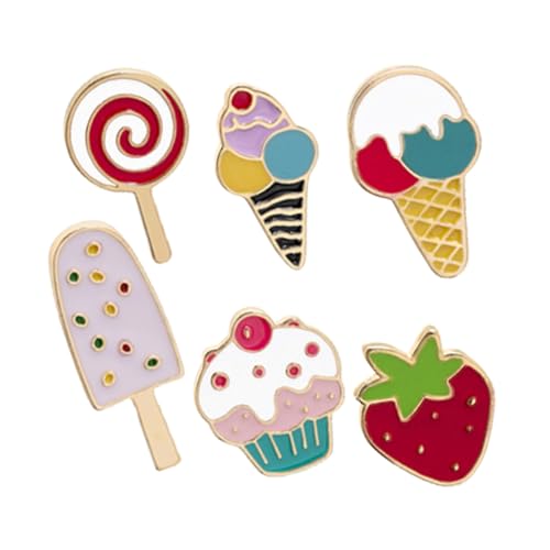 POPETPOP 6 Stück Teiliges Niedliche Eiscreme Erdbeer Lutschpin Anstecknadeln Sommerliche Modebroschen für Frauen Mädchen Vielseitig Kombinierbar für Kleidung Rucksäcke Hüte von POPETPOP