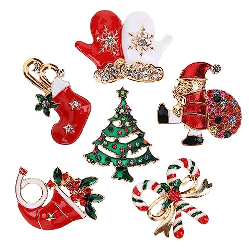 POPETPOP 6 Stück Teiliges Strass Weihnachtsbroschen Set Funkelnde Weihnachts Anstecknadeln Damen Kleidung Schmuck Vielseitig für Jacken Taschen Schals Festliche Dekoration Weihnachten von POPETPOP