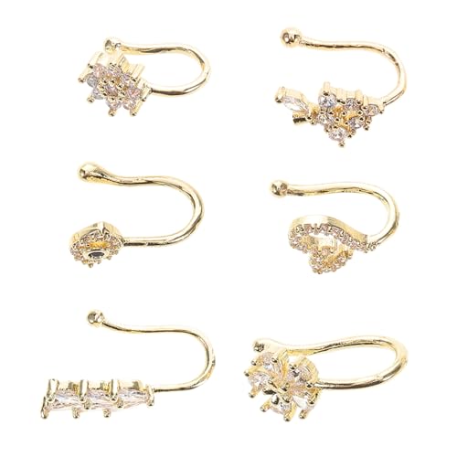 POPETPOP 6 Stück Teiliges Verstellbare Nasenclips aus Kupfer mit Funkelnden Zirkonia nicht Durchstochen Romantische Blumen Stern und Monddesigns Unisex Fake Nasenringe für Damen und Herren von POPETPOP