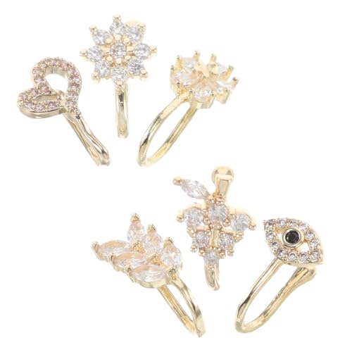 POPETPOP 6 Stück U Förmige Nasenclips Piercing Verstellbar mit Zirkonia Herz Schmetterling Nasenschmuck für Damen und Herren Modisch von POPETPOP