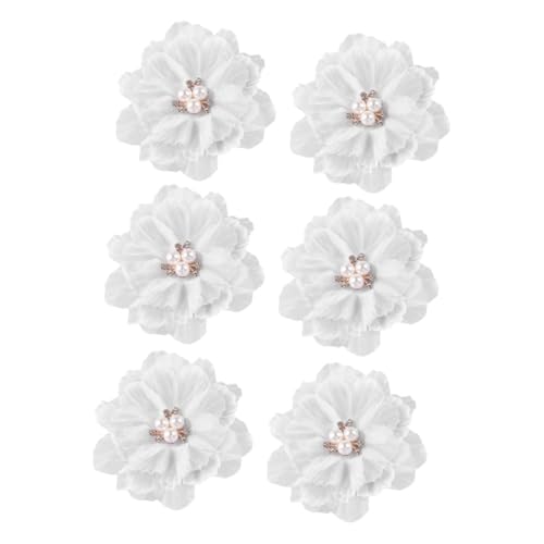 POPETPOP 6st Haarnadel Haarspangen Für Mädchen Chiffon-blumen-haarschleifen Haarschmuck Mit Blumen Brauthaar Blumen Perlenblumenhaar Hochzeit Stoff Ausgabekarte Weiß Charmant Kleinkind von POPETPOP