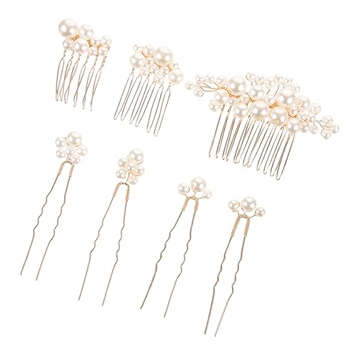 POPETPOP 7St Kopfschmuck für Damen Hochzeit Haarnadel Haarklammer Tiara Hochzeitshaarschmuck für Bräute dekorative Haarkämme Metall 7-teiliges Set Haarteil Kamm Braut Kombination von POPETPOP