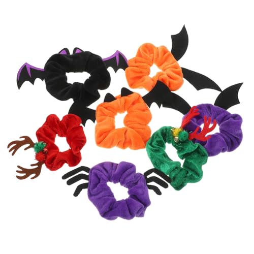 POPETPOP 7 Stück Teiliges Halloween Haarband mit Elastischen Ponytail Haltern Dekorative Haargummis für Mädchen Weiche Haarschleifen mit Fledermaus und Geweih Motiven für Partys und Alltag von POPETPOP