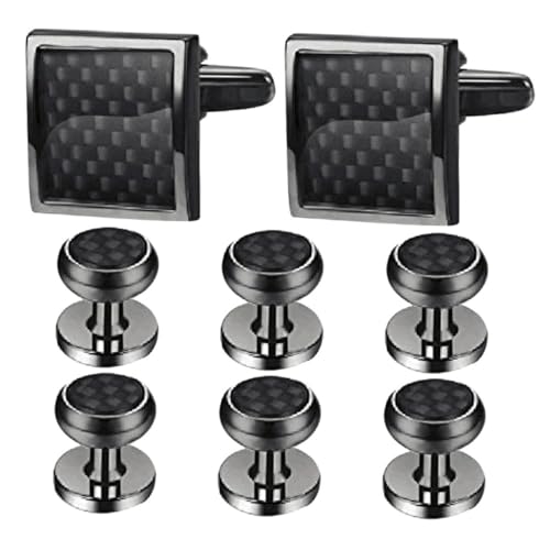 POPETPOP 8 Stück Elegantes Teiliges Manschettenknopf und Stecker Set für Herren Schwarzes mit Geschenkbox Vielseitig für Hochzeit Business Formelle Anlässe Smoking Zubehör Detailverliebt von POPETPOP