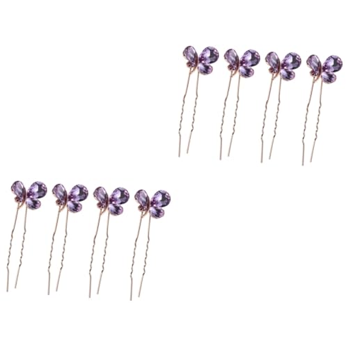 POPETPOP 8 Stk Hochzeit Haarspange Französischer Haarstab Hochzeitskopfschmuck Für Die Braut Schmetterlings-haarnadeln U-förmige Stifte Schmetterlingshaar Frau Violett Kristall Mädchen von POPETPOP