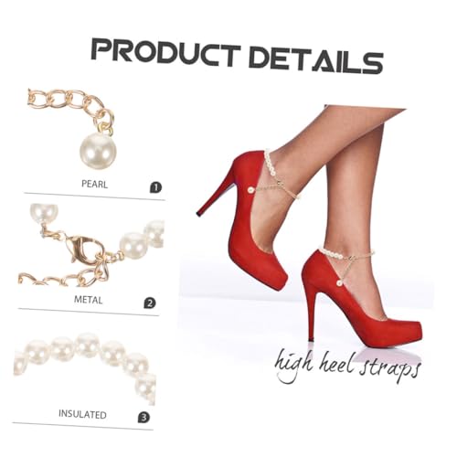 POPETPOP Abnehmbare High Heel Schuhriemen mit Perlenkette Rutschfeste Schnallenschutz für Damen Komfortable Rutsch Dekoration Eleganter Halter für Pumps und Absatzschuhe von POPETPOP
