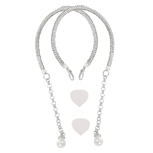 POPETPOP Abnehmbare Silberne Fersenriemen mit Perlen und Strass für Damen High Heels Elegant Verstellbare Schuhriemen gegen Schuhverlust Einfache Installation Werkzeug Modisches Accessoire von POPETPOP