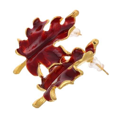 POPETPOP Ahornblatt Ohrstecker Damen Herbst Schmuck Glänzend Rot Vielseitig Tragbar Thanksgiving Accessoire Modisch Dezenter Blattschmuck von POPETPOP