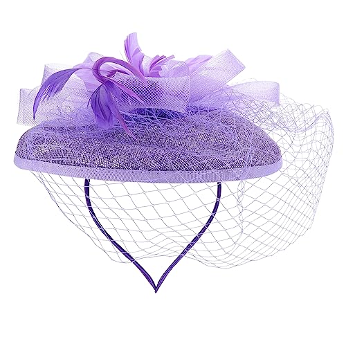 POPETPOP Brautkopfschmuck Fascinator Für Frauen Retro-party-stirnband Kopfschmuck Für Die Teeparty Kirchenschleiernetz Bezaubernder Netzhut Zubehör Die Blumen Leinengarn Fräulein Violett von POPETPOP