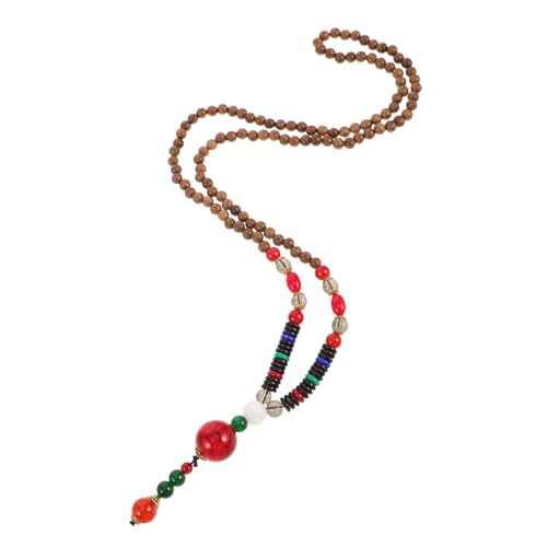 POPETPOP Bodhi Halskette Aus Holzperlen: Handgemachte Vintage Lange Halskette Gebetsmeditationskette Chinesischer Feng Shui Anhänger von POPETPOP