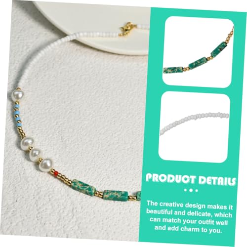 POPETPOP Boho Damen Halskette mit Bunten Perlen und Grünem Achat Handgefertigte Leichte Perlenkette Modischer Halsschmuck für Alltag und Fest Langlebiges Material von POPETPOP