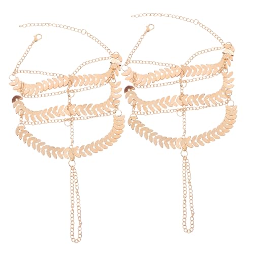 POPETPOP Boho Fußkettchen Damen Vintage Mehrlagig Verstellbar mit Goldenen Pailletten Quasten Schmuck Barfuß Sandalen Strand Accessoire für Frauen von POPETPOP