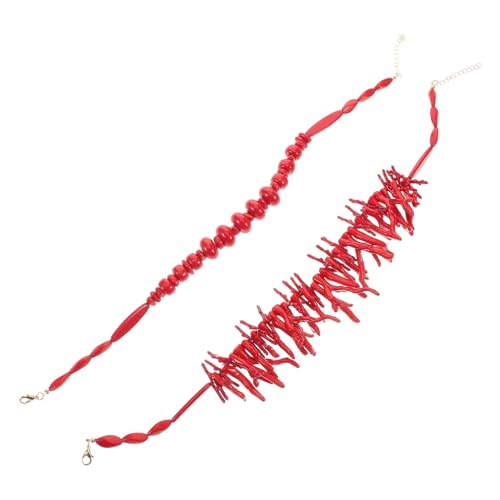 POPETPOP Boho Halskette Damen Rot Chunky Surfer Stil Korallen Perlen Statement Schmuck Leichtes Kunststoff Accessoire Sommer Choker für Individuelle Bohemian Looks von POPETPOP