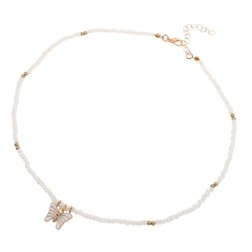 POPETPOP Boho Reisperlen Halskette mit Schmetterlingsanhänger aus Zinklegierung Bunte Perlen Choker Damen Schmuck Langlebig und Komfortabel für Alltag und Besondere Anlässe von POPETPOP