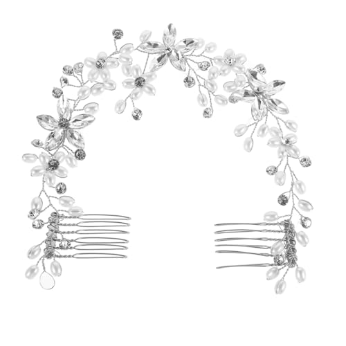 POPETPOP Braut Haarreif mit Perlen und Funkelnden Strassblumen Handgefertigter Haarkamm für Hochzeit Stabile Befestigung Feines Brautschmuck Accessoire für Damen und Bräute von POPETPOP