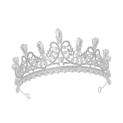 POPETPOP Braut Tiara mit Strass und Künstlichen Perlen Filigraner Haarschmuck Diadem für Damen Klassische Hochzeit Haaraccessoires Bequeme Festlicher Kopfschmuck von POPETPOP