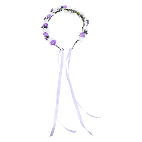 POPETPOP Brautjungfer Kinderkranz Blumen- Kranz Stirnband Für Mädchen Girlanden-kopfschmuck Für Die Hochzeit Blumenstirnbänder Brautkranz Pe-schaum Violett Strand Frau Hochzeitskleid von POPETPOP