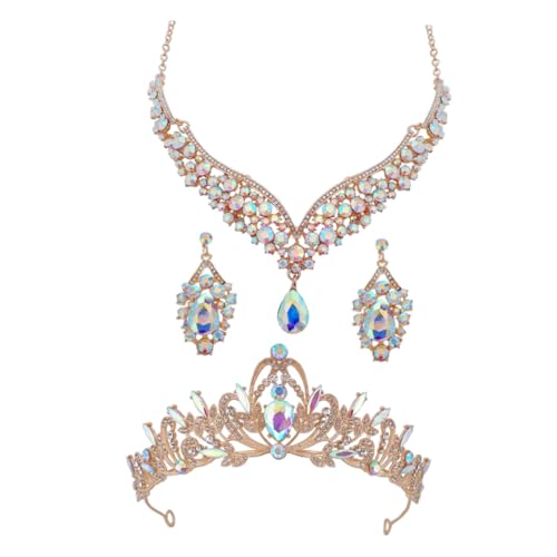POPETPOP Brautschmuck Set Damen Strass Teiliges Halskette Ohrringe Set für Hochzeit Brautjungfer Geburtstag Festliches Accessoire Elegant und von POPETPOP