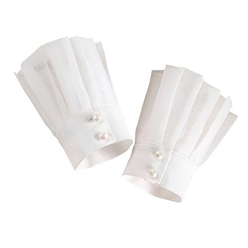 POPETPOP Chiffon Fake Sleeve Manschetten Damen Abnehmbare Handgelenksbänder Elegant Atmungsaktiv Für Hochzeiten Festliche Anlässe Cosplay Accessoire Weiß von POPETPOP