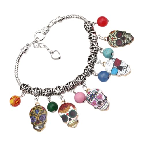 POPETPOP Cool Gothic Skull Armband mit Robustem Material Punkiger Stil Verstellbares Skelett Wristband für Halloween und Festtage Modisches Unisex Schmuckstück für Frauen und Freunde von POPETPOP