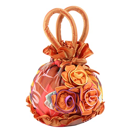 POPETPOP Damen Abendtasche aus Spitzenstoff Leichte Blütenform Bucket Bag mit Tragbarem Griff für Hochzeit Party Bankett und Alltag Stilvolle Clutch Tasche Orange von POPETPOP