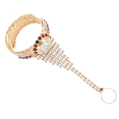 POPETPOP Damen Armband Uhr Mit Persönlichkeit Glitzerndem Ring Stylischem Design Retro Armband Uhr Granatrot Modisches Accessoire von POPETPOP