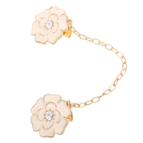POPETPOP Damen Brosche mit Blumenmotiv Funkelnden Strasssteinen Lackiertem Design und Ketten Detail Vielseitig als Schalclip Kragenhalter für Kleider und Cardigans aus Robustem von POPETPOP