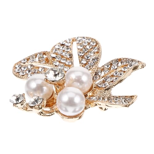 POPETPOP Damen Brosche mit Perlen und Strassblatt Anstecknadel für Kleidung Schals Hüte Langlebiges Legierungsmaterial Sicherer Verschluss für Festivals und Besondere Anlässe von POPETPOP