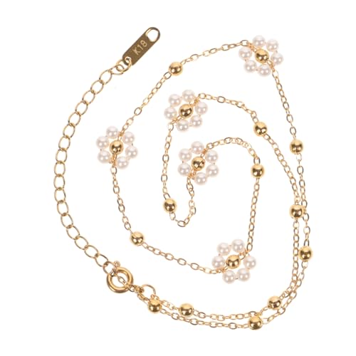 POPETPOP Damen Clavicle Perlenkette mit Blumenanhänger Leichte Titanstahl Halskette Kreative Modeschmuck für Alltag Party und Besondere Anlässe von POPETPOP