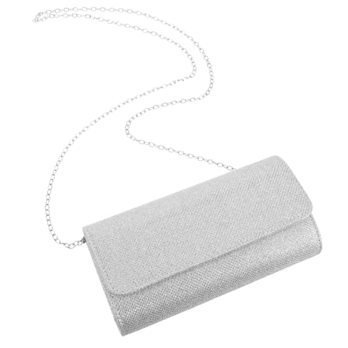 POPETPOP Damen Clutch Tasche Silber mit Kette Kleine Abendtasche Umschlag Handtasche für Party Hochzeit Hochzeitstag Glitzer Umhängetasche mit Ausreichend Stauraum für Smartphone und von POPETPOP