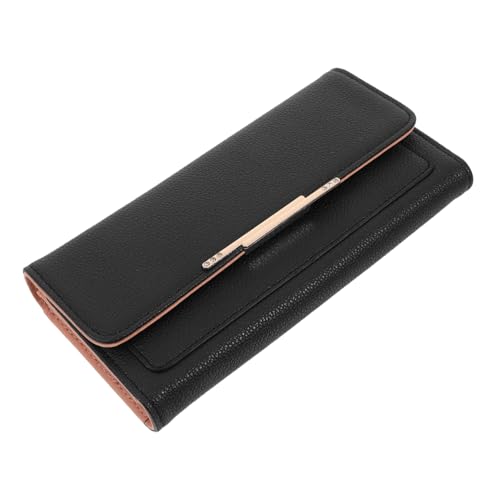 POPETPOP Damen Geldbörse aus PU Dreifach Lange Clutch mit Mehreren Kartenfächern Leicht und Robust Stilvoll und Praktisch für Alltag Reisen und Business Schwarz von POPETPOP