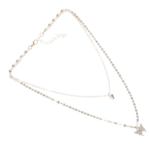 POPETPOP Damen Halskette mit Doppellagigem Schmetterlingsanhänger Robuste Kette Clavicle Kette für Frauen Eleganter Schmuck Vielseitig Kombinierbar Geschenkidee für Besondere Anlässe von POPETPOP