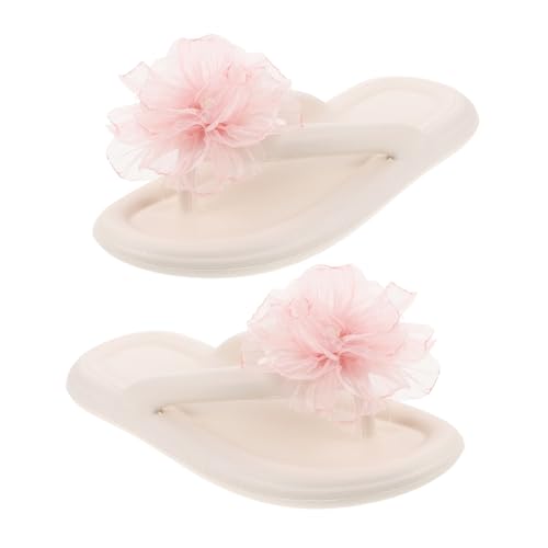 POPETPOP Damen Sandalen mit Pinkem Blumen Design Rutschfeste Zehentrenner Leichte Strand Slipper für Sommerurlaub Wasserabweisend und von POPETPOP