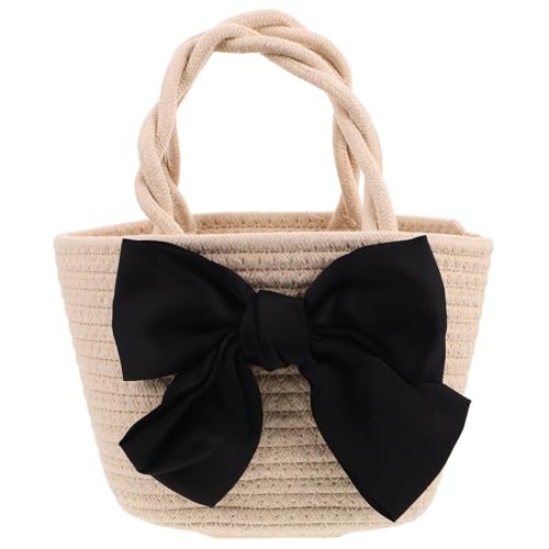 POPETPOP Damen Schultertasche mit Elegantem Bowknot Große Kapazität Robustes Baumwollseil Farblich Abgestimmtes Gewebtes Design Pflegeleicht Vielseitige Innenaufteilung für Alltag und von POPETPOP