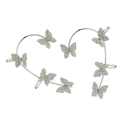 POPETPOP Delikate Schmetterling Ohrclips mit Zirkonia Besatz Ohrmanschetten für Damen Eleganter Ohrschmuck Ohrlöcher Teiliges Silberfarben für Alltag und Festliche Anlässe von POPETPOP