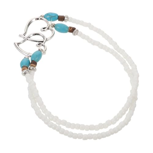 POPETPOP Doppellagiges Damen Fußkettchen mit Herzperlen Elastisch Türkisfarbene Boho Sommer Fußschmuck Langlebig und für Urlaub und Freizeit von POPETPOP