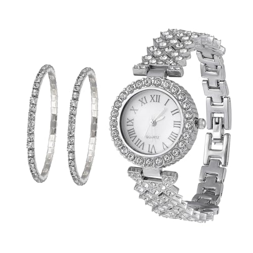 POPETPOP Edelstahlarmbänder 2 Stücke Strass Uhr Armband Quarzuhr Diamant Gl?nzende Blinguhren Silberne Uhr für Dame M?dchen Kinderschmuck von POPETPOP