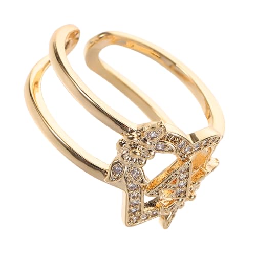 POPETPOP Einstellbarer Initial Ring mit Hohlem Blumen Design aus Kupfer Eleganter Statement Schmuck für Frauen und Mädchen Verstellbarer Buchstabenring als Besonderes zu Geburtstag und von POPETPOP