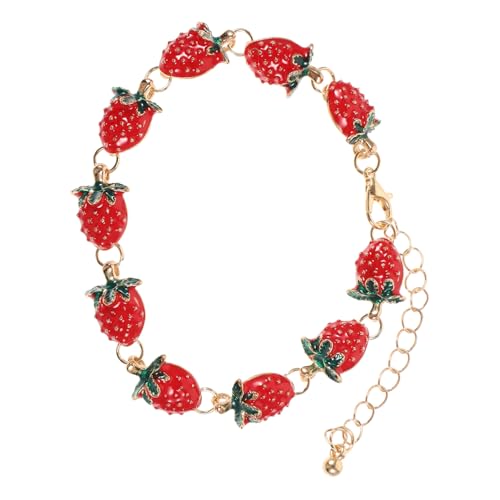 POPETPOP Einstellbares Erdbeer Armband Damen Metall Charm Perlenarmband Frucht Dekoration Langlebig und Vielseitig Zartes Design für Alltag und Party von POPETPOP