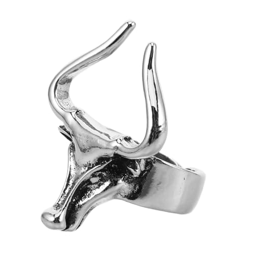 POPETPOP Einzigartiger Bullkopf Ring aus Robustem Metall Vintage Inspiriert und Langlebig Cooler Statement Ring für Herren für Partys und Selbstbewusste Einzelpersonen von POPETPOP