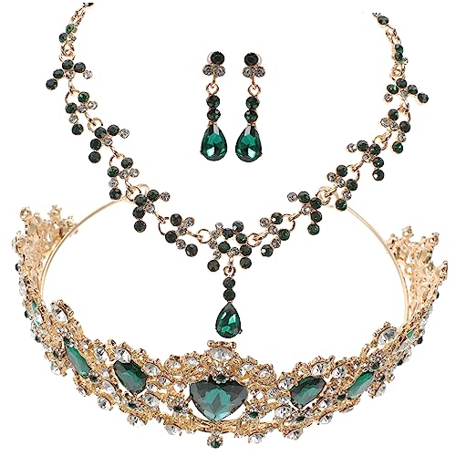 POPETPOP Elegantes Brautschmuckset Damen mit Halskette und Ohrringen Grünes Design Stilvolle Hochzeitskleid Accessoires Hochwertiges Schmuckset für Besondere Anlässe von POPETPOP