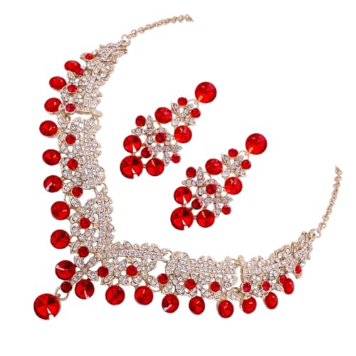 POPETPOP Elegantes Hochzeitsschmuckset Damen mit Schimmernden Kristallen Bestehend aus und Goldenem Halskette und Passenden Ohrringen Design für Hochzeit Party Abendveranstaltung von POPETPOP