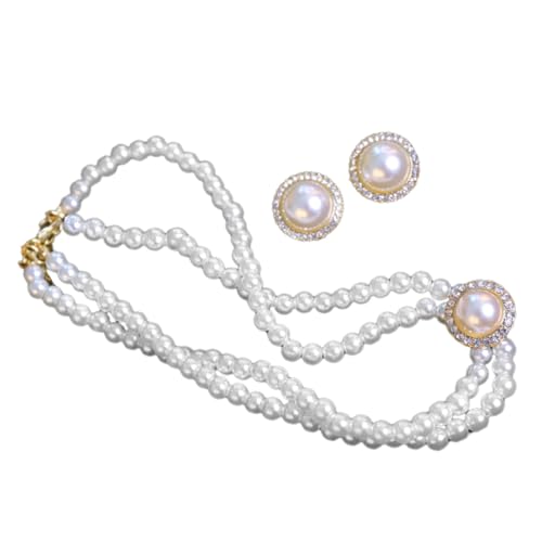 POPETPOP Elegantes Perlen Schmuckset Damen Halskette Ohrstecker Imitation Perlen Hochzeit Party Schmuck Vintage Stil Geeignet für Damen Mutter Freundin von POPETPOP