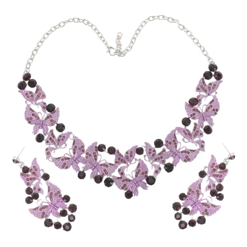 POPETPOP Elegantes Schmetterling Schmuckset mit Strass für Damen Leichtes Brautschmuck Set Emaille Halskette und Ohrringe Sicherer Sitz für Festliche Anlässe Wie Hochzeit Bankett und Party von POPETPOP