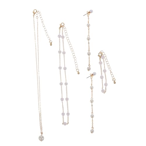 POPETPOP Elegantes Schmuckset Damen mit Verstellbarer Perlen Halskette Ohrringe Armband Set Hochwertige Imitation Perlen Vielseitig für Hochzeit Geburtstag und Besondere Anlässe Geeignet von POPETPOP
