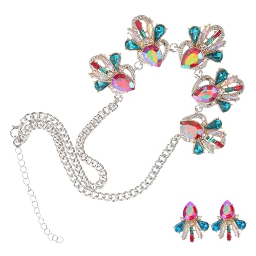 POPETPOP Ethnischer Stil Schmuckset Damen Halskette Ohrringe mit Strass Anhänger Modisch Auffällig Schmuckset für Frauen Vintage Stil von POPETPOP