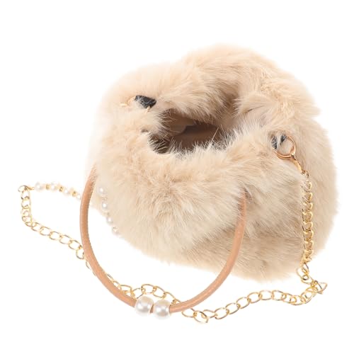 POPETPOP Flauschige Plüsch Handtasche mit Elegantem Perlenketten Design Große Damen Schultertasche Weiche Winter Tragetasche Umhängetasche für Party und Alltag von POPETPOP