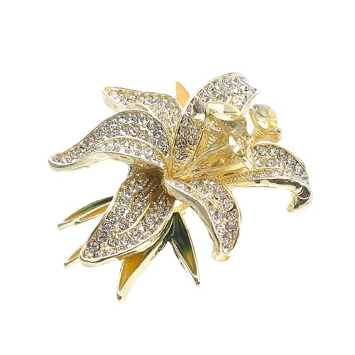POPETPOP Funkelnde Strass Lilienblüten Brosche Damen Anstecknadel Eleganter Schmuck Pin für Anzug Kleider Jacken Vielseitiger Floraler Damenschmuck von POPETPOP