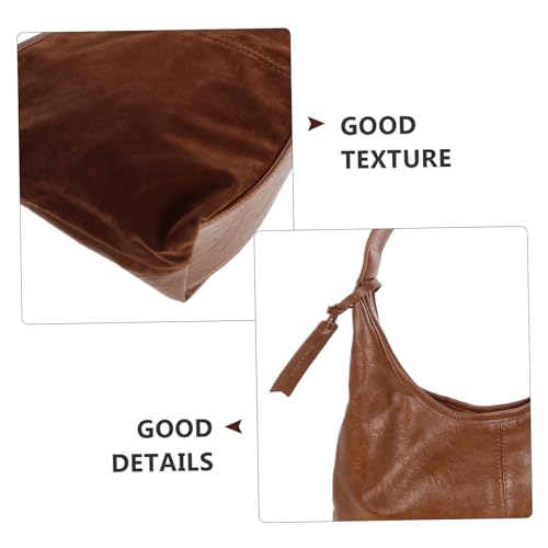 POPETPOP Gelb Braune Veloursleder Schultertasche Damen Retro Chic Vintage Umhängetasche Großes Fassungsvermögen Vielseitige Commuter Tote Tasche für Arbeit und Alltag von POPETPOP
